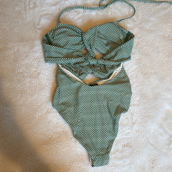 Reiss Nelly Chequered Print Cut-Out Swimsuit Bikini High Leg Size XS / 2 - Picture 4 of 7